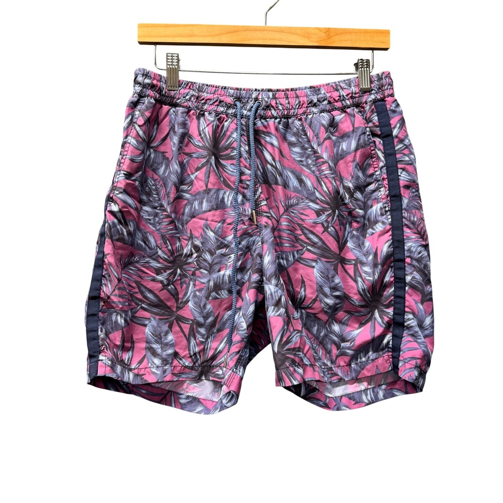 Faherty Reserve Swim Shorts Mens Medium Trunks Mesh Lined Pink Blue Tropical